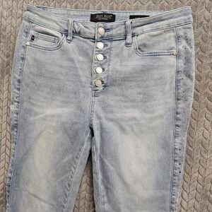 Judy Blue Light Wash Rhinestone Flare Jeans High Rise Button Fly 13/31 32x29